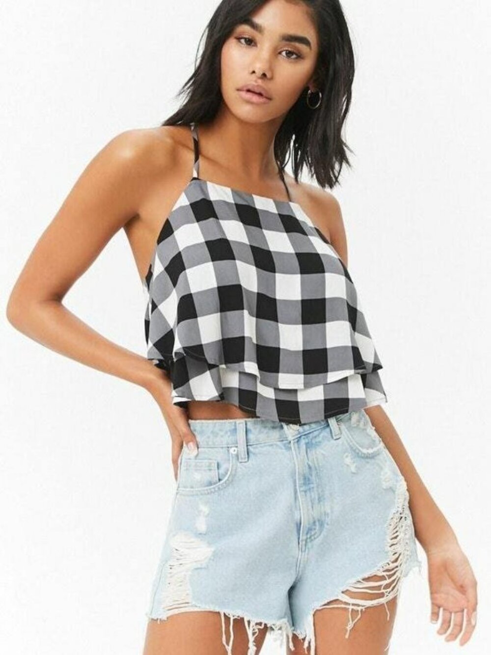 Forever 21 Black White Buffalo Plaid Crop Cami Small S